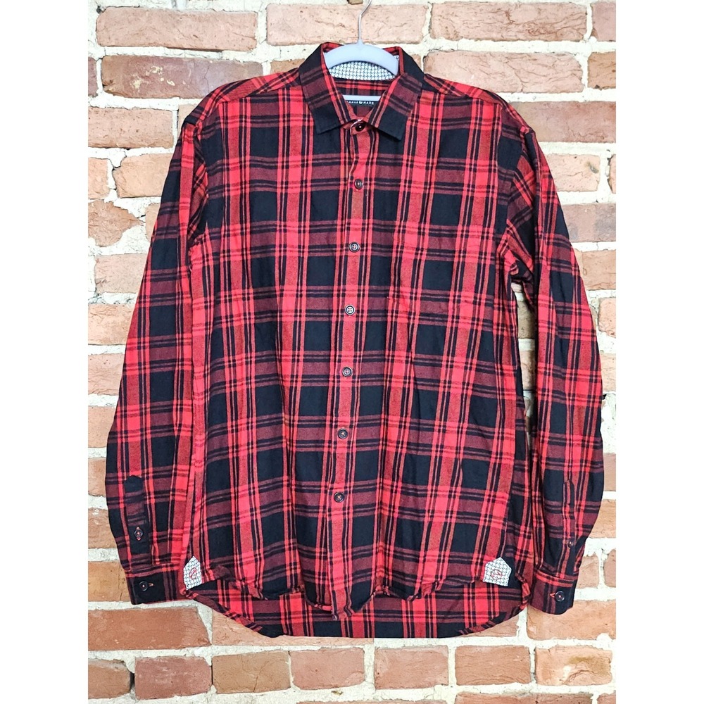 Hammer Made Flannel Shirt Men's Red Plaid‎ Long Sleeve Collared Button Down